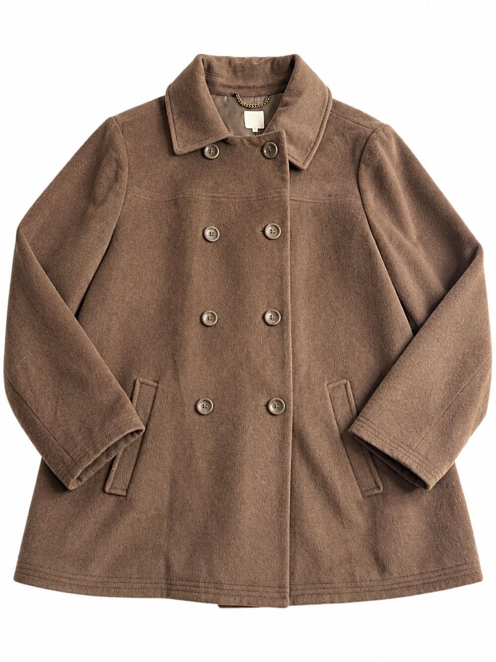 J. Jill Brown Wool Blend Double Breasted Peacoat Jacket Classic Plus Size 2X